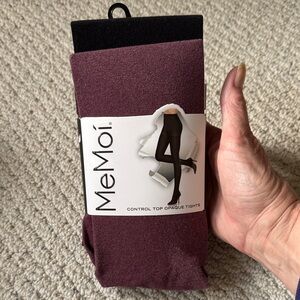 MeMoi Heathered Burgundy & Black Control Top Opaque Tights